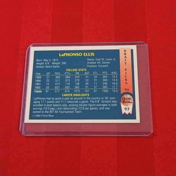 1992 FRONT ROW, LAPHONSO ELLIS, DRAFT PICK CARD!!! - Picture 2 of 2